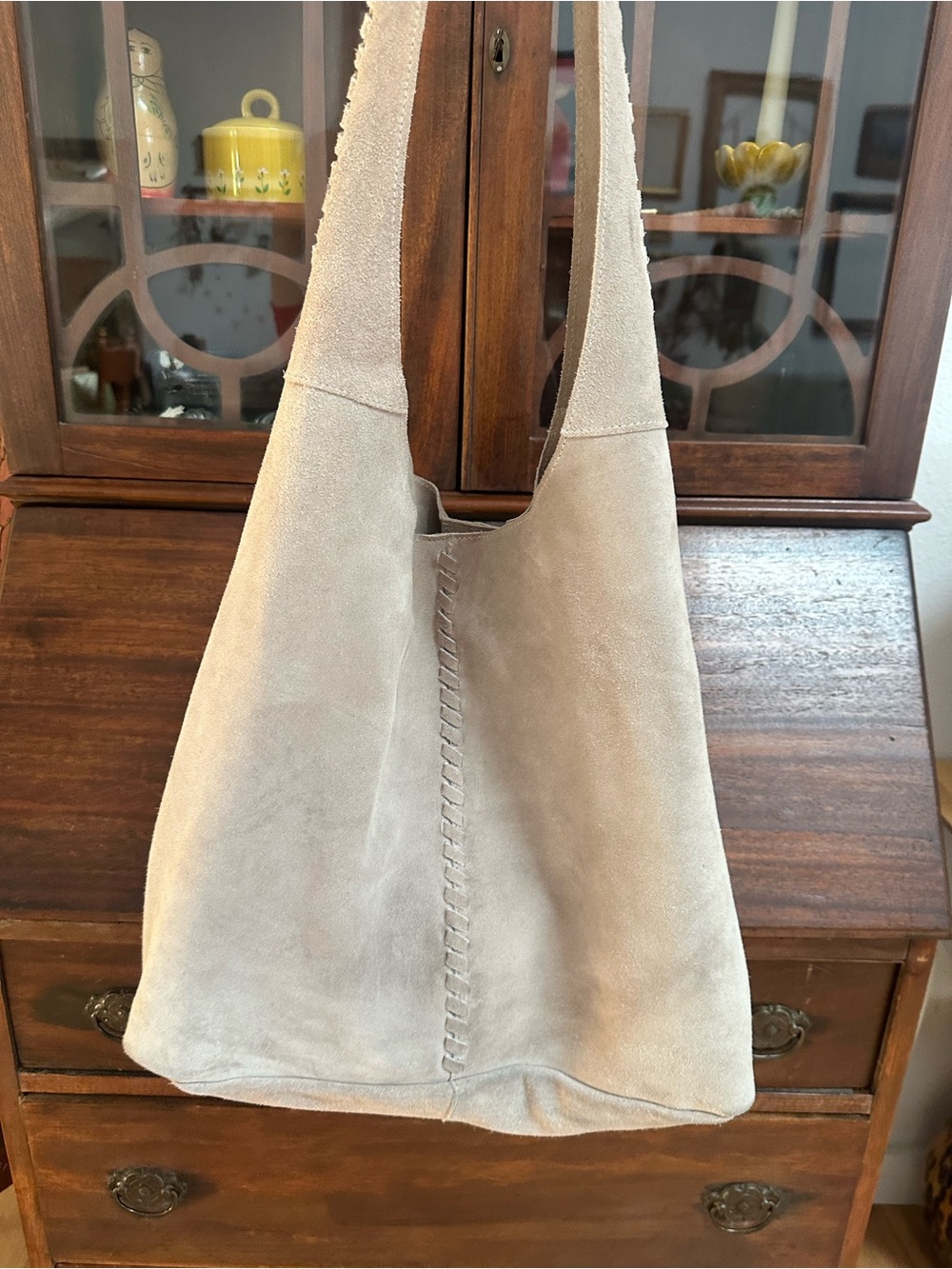 Haute Hippie Grey/Beige Suede Shoulder Hobo Bag - Picture 6 of 12